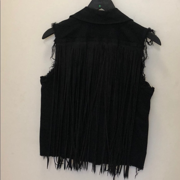 Lucky Brand Black Denim + Fringe Vest Jacket - Picture 7 of 8